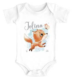 SpecialMe® Baby Body mit Namen Tiermotive Bär Hase Fuchs personalisierte Geschenke für Neugeborene Kurzarm Bio Baumwolle Fuchs weiß 3-6 Monate von SpecialMe