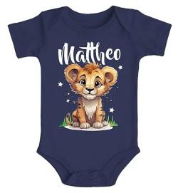 SpecialMe® Baby Body mit Namen personalisierbar Kleiner Löwe Tiermotiv Namensgeschenke Geburt Bio Baumwolle Navy 6-12 Monate von SpecialMe