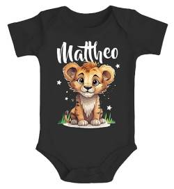 SpecialMe® Baby Body mit Namen personalisierbar Kleiner Löwe Tiermotiv Namensgeschenke Geburt Bio Baumwolle schwarz 6-12 Monate von SpecialMe