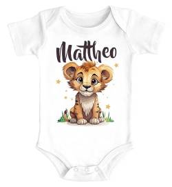 SpecialMe® Baby Body mit Namen personalisierbar Kleiner Löwe Tiermotiv Namensgeschenke Geburt Bio Baumwolle weiß 6-12 Monate von SpecialMe