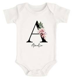 SpecialMe® Baby Body mit Namen personalisiert Monogramm Initiale Anfangsbuchstabe und Name Mädchen Kurzarm Kurzarm Bio Baumwolle Natur 3-6 Monate von SpecialMe