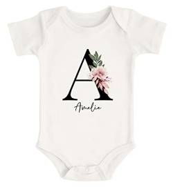 SpecialMe® Baby Body mit Namen personalisiert Monogramm Initiale Anfangsbuchstabe und Name Mädchen Kurzarm Kurzarm Bio Baumwolle Natur 6-12 Monate von SpecialMe