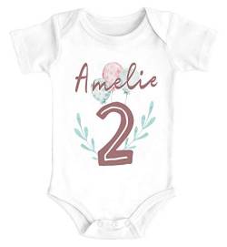 SpecialMe® Baby Body mit Namen und Zahl 1 Alter 2 Geschenk zum Geburtstag Luftballons 2 weiß 12-18 Monate von SpecialMe