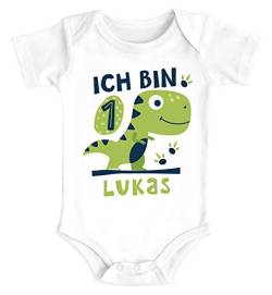 SpecialMe® Baby Body mit Namen und Zahl zum 1. / 2. Geburtstag Dino Dinosaurier Bio-Baumwolle 1 Jahr weiß 12-18 Monate von SpecialMe