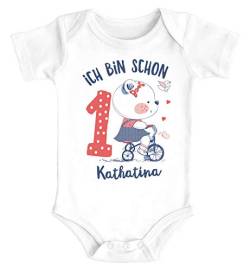 SpecialMe® Baby Body mit Namen und Zahl zum 1. Geburtstag Kleiner Bär Geschenk Mädchen Bio-Baumwolle weiß 12-18 Monate von SpecialMe