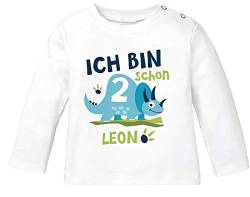 SpecialMe® Baby Langarm-Shirt mit Namen und Zahl 1/2 Geschenk zum Geburtstag Dinosaurier Dino für Jungen 2 Jahre weiß 92/98 (16-24-Monate) von SpecialMe