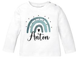 SpecialMe® Baby Langarmshirt Name Bedruckt Motiv Regenbogen personalisierbare Geschenke Mädchen Jungen Bio-Baumwolle Jungs weiß 56/62 (1-3 Monate) von SpecialMe