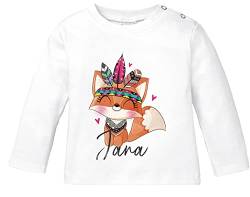 SpecialMe® Baby Langarmshirt Name personalisiert Boho Fuchs Tier-Motive Bedrucken Junge Mädchen Bio-Baumwolle weiß 92/98 (16-24-Monate) von SpecialMe