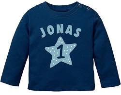 SpecialMe® Baby Langarmshirt mit Name und Zahl 1 zum ersten Geburtstag Motiv Stern Geburtstagsshirt Junge/Mädchen Jungen blau 80/86 (10-15 Monate) von SpecialMe