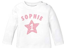 SpecialMe® Baby Langarmshirt mit Name und Zahl 1 zum ersten Geburtstag Motiv Stern Geburtstagsshirt Junge/Mädchen Mädchen weiß 92/98 (16-24-Monate) von SpecialMe