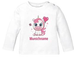SpecialMe® Baby Langarmshirt mit Namen personalisiert Einhorn Wunschname Herz Mädchen Bio-Baumwolle weiß 56/62 (1-3 Monate) von SpecialMe