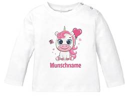 SpecialMe® Baby Langarmshirt mit Namen personalisiert Einhorn Wunschname Herz Mädchen Bio-Baumwolle weiß 68/74 (4-9 Monate) von SpecialMe