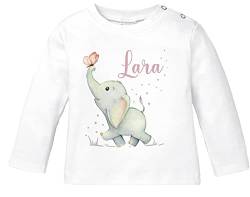 SpecialMe® Baby Langarmshirt mit Namen personalisiert Elefant Schmetterling Tiermotiv Tiere Junge Mädchen Bio-Baumwolle weiß 56/62 (1-3 Monate) von SpecialMe