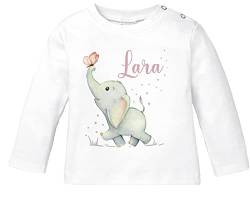 SpecialMe® Baby Langarmshirt mit Namen personalisiert Elefant Schmetterling Tiermotiv Tiere Junge Mädchen Bio-Baumwolle weiß 92/98 (16-24-Monate) von SpecialMe