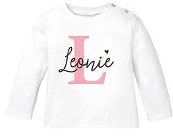 SpecialMe® Baby Langarmshirt mit Namen personalisiert Herz Initiale Anfangsbuchstabe Geschenk Geburt Junge Mädchen Bio-Baumwolle Mädchen weiß 80/86 (10-15 Monate) von SpecialMe