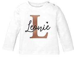 SpecialMe® Baby Langarmshirt mit Namen personalisiert Herz Initiale Anfangsbuchstabe Geschenk Geburt Junge Mädchen Bio-Baumwolle weiß 56/62 (1-3 Monate) von SpecialMe