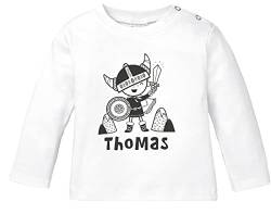 SpecialMe® Baby Langarmshirt mit Namen personalisiert Kleiner Wikinger Skandi Stil Junge Mädchen Bio-Baumwolle weiß 80/86 (10-15 Monate) von SpecialMe