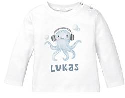 SpecialMe® Baby Langarmshirt mit Namen personalisiert Octopus Unterwasser Tiermotiv Tintenfisch Junge Mädchen Bio-Baumwolle weiß 92/98 (16-24-Monate) von SpecialMe