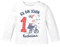 SpecialMe® Baby Langarmshirt mit Namen und Zahl zum 1. Geburtstag Kleiner Bär Geschenk Mädchen Bio-Baumwolle weiß 68/74 (4-9 Monate) von SpecialMe