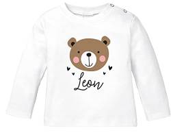 SpecialMe® Baby Langarmshirtmit Name Bär Fuchs Einhorn Bedruckt Tiermotive personalisierte Geschenke Junge Mädchen Bio-Baumwolle Bär weiß 68/74 (4-9 Monate) von SpecialMe