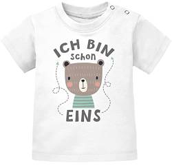 SpecialMe® Baby T-Shirt Kurzarm mit Spruch zum Geburtstag ich Bin Schon eins Tiermotive Geschenk für Einjährige Bio-Baumwolle Bär weiß 80/86 (10-15 Monate) von SpecialMe