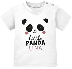 SpecialMe® Baby T-Shirt mit Namen personalisiert Aufschrift Little Panda Junge Mädchen Kurzarm Bio-Baumwolle weiß 92/98 (16-24-Monate) von SpecialMe