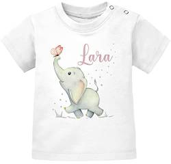 SpecialMe® Baby T-Shirt mit Namen personalisiert Elefant Schmetterling Tiermotiv Tiere Junge Mädchen Kurzarm Bio-Baumwolle weiß 56/62 (1-3 Monate) von SpecialMe