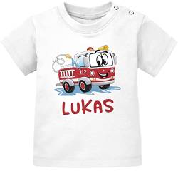 SpecialMe® Baby T-Shirt mit Namen personalisiert Feuerwehr-Auto Namensgeschenke Kurzarm Bio Baumwolle weiß 56/62 (1-3 Monate) von SpecialMe