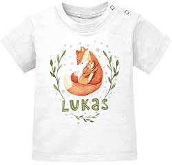 SpecialMe® Baby T-Shirt mit Namen personalisiert Fuchsmama mit Kind Junge Mädchen Kurzarm Bio-Baumwolle weiß 80/86 (10-15 Monate) von SpecialMe