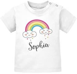 SpecialMe® Baby T-Shirt mit Namen personalisiert Regenbogen Wolke Herz Junge Mädchen Kurzarm Bio-Baumwolle weiß 68/74 (4-9 Monate) von SpecialMe