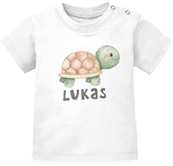 SpecialMe® Baby T-Shirt mit Namen personalisiert Schildkröte Watercolor Junge Mädchen Kurzarm Bio-Baumwolle weiß 56/62 (1-3 Monate) von SpecialMe