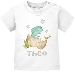 SpecialMe® Baby T-Shirt mit Namen personalisiert und Baby-Dino Print Dinosaurier Junge Mädchen Kurzarm Bio-Baumwolle T-Rex weiß 80/86 (10-15 Monate) von SpecialMe