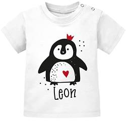 SpecialMe® Baby T-Shirt mit Namen personalisiertTiermotive Little Fox Fuchs Pinguin Panda Kurzarm Bio-Baumwolle Pinguin weiß 56/62 (1-3 Monate) von SpecialMe