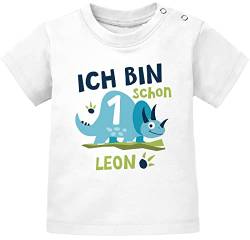 SpecialMe® Baby T-Shirt mit Namen und Zahl 1/2 Geschenk zum Geburtstag Dinosaurier Dino für Jungen 1 Jahr weiß 80/86 (10-15 Monate) von SpecialMe