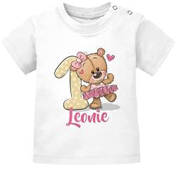 SpecialMe® Baby T-Shirt personalisiert mit Namen Geburtstagsshirt Bär Ballerina Zahl 1 Mädchen weiß 92/98 (16-24-Monate) von SpecialMe