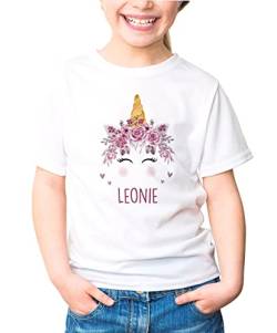 SpecialMe® Kinder T-Shirt Mädchen Einhorn Blumen personalisiert mit Name Geschenk für Mädchen Einhorn weiß 129-140 (9-10 Jahre) von SpecialMe