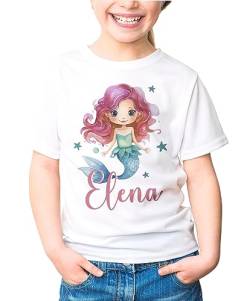 SpecialMe® Kinder T-Shirt Mädchen Meerjungfrau personalisiert mit Name Geschenk für Mädchen weiß 122-128 (7-8 Jahre) von SpecialMe