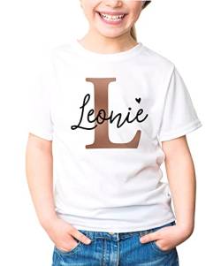 SpecialMe® Kinder T-Shirt Name personalisiert Initiale Anfangsbuchstabe Kupferoptik Namensgeschenke Mädchen weiß 110-116 (5-6 Jahre) von SpecialMe