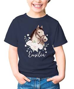 SpecialMe® Kinder T-Shirt mit Namen personalisiertPferd Pferdemädchen Geschenk Mädchen Namensgeschenke Navy 110-116 (5-6 Jahre) von SpecialMe