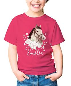 SpecialMe® Kinder T-Shirt mit Namen personalisiertPferd Pferdemädchen Geschenk Mädchen Namensgeschenke pink 110-116 (5-6 Jahre) von SpecialMe