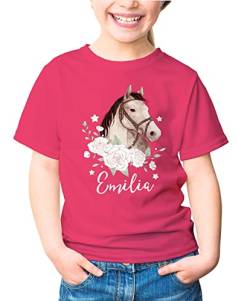 SpecialMe® Kinder T-Shirt mit Namen personalisiertPferd Pferdemädchen Geschenk Mädchen Namensgeschenke pink 98-104 (3-4 Jahre) von SpecialMe