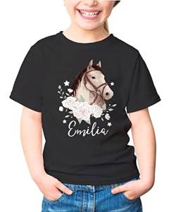 SpecialMe® Kinder T-Shirt mit Namen personalisiertPferd Pferdemädchen Geschenk Mädchen Namensgeschenke schwarz 122-128 (7-8 Jahre) von SpecialMe