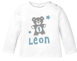 SpecialMe® personalisiertes Baby Langarm-Shirt mit Namen Teddy-Bär Zahl 1 | 2 Geburtstagsshirt Junge/Mädchen Jungen 1 Jahr weiß 92/98 (16-24-Monate) von SpecialMe