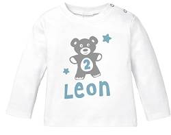 SpecialMe® personalisiertes Baby Langarm-Shirt mit Namen Teddy-Bär Zahl 1 | 2 Geburtstagsshirt Junge/Mädchen Jungen 2 Jahre weiß 92/98 (16-24-Monate) von SpecialMe