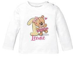 SpecialMe® personalisiertes Baby Langarmshirt mit Namen Geburtstagsshirt Bär Ballerina Zahl 1 Mädchen weiß 68/74 (4-9 Monate) von SpecialMe