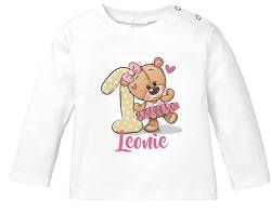 SpecialMe® personalisiertes Baby Langarmshirt mit Namen Geburtstagsshirt Bär Ballerina Zahl 1 Mädchen weiß 92/98 (16-24-Monate) von SpecialMe