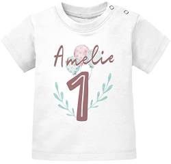 SpecialMe® personalisiertes Baby T-Shirt Name Zahl 1 Alter 2 Geburtstagsshirt Mädchen 1 weiß 68/74 (4-9 Monate) von SpecialMe