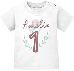 SpecialMe® personalisiertes Baby T-Shirt Name Zahl 1 Alter 2 Geburtstagsshirt Mädchen 1 weiß 92/98 (16-24-Monate) von SpecialMe