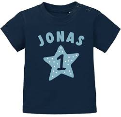 SpecialMe® personalisiertes Baby T-Shirt Name und Zahl 1 zum ersten Geburtstag Motiv Stern Junge/Mädchen Jungen dunkelblau 68/74 (4-9 Monate) von SpecialMe