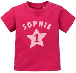 SpecialMe® personalisiertes Baby T-Shirt Name und Zahl 1 zum ersten Geburtstag Motiv Stern Junge/Mädchen Mädchen Sorbet 92/98 (16-24-Monate) von SpecialMe